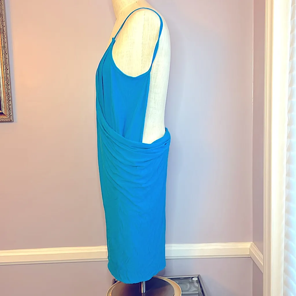 Turquoise deep V neck sexy spaghetti strap wrap draped backless swimsuit coverup Blue Size undefined - Image 10