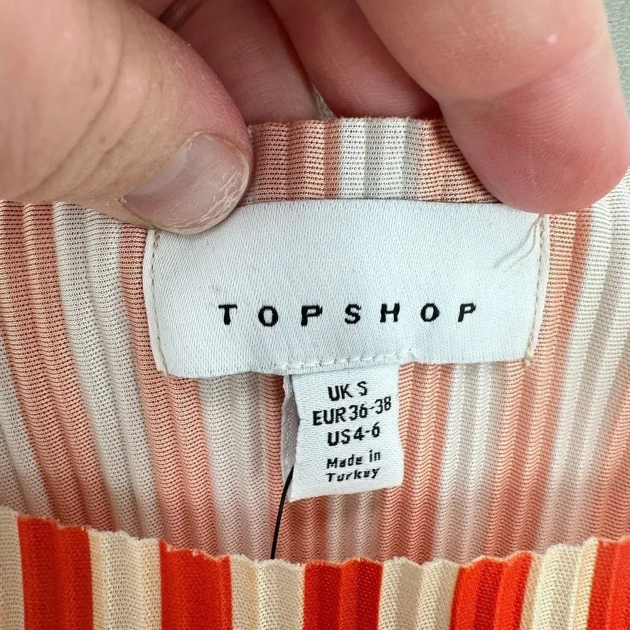 Topshop Boatneck Striped Sleeveless Top Orange and Beige Women's Size S NWT - Image 3