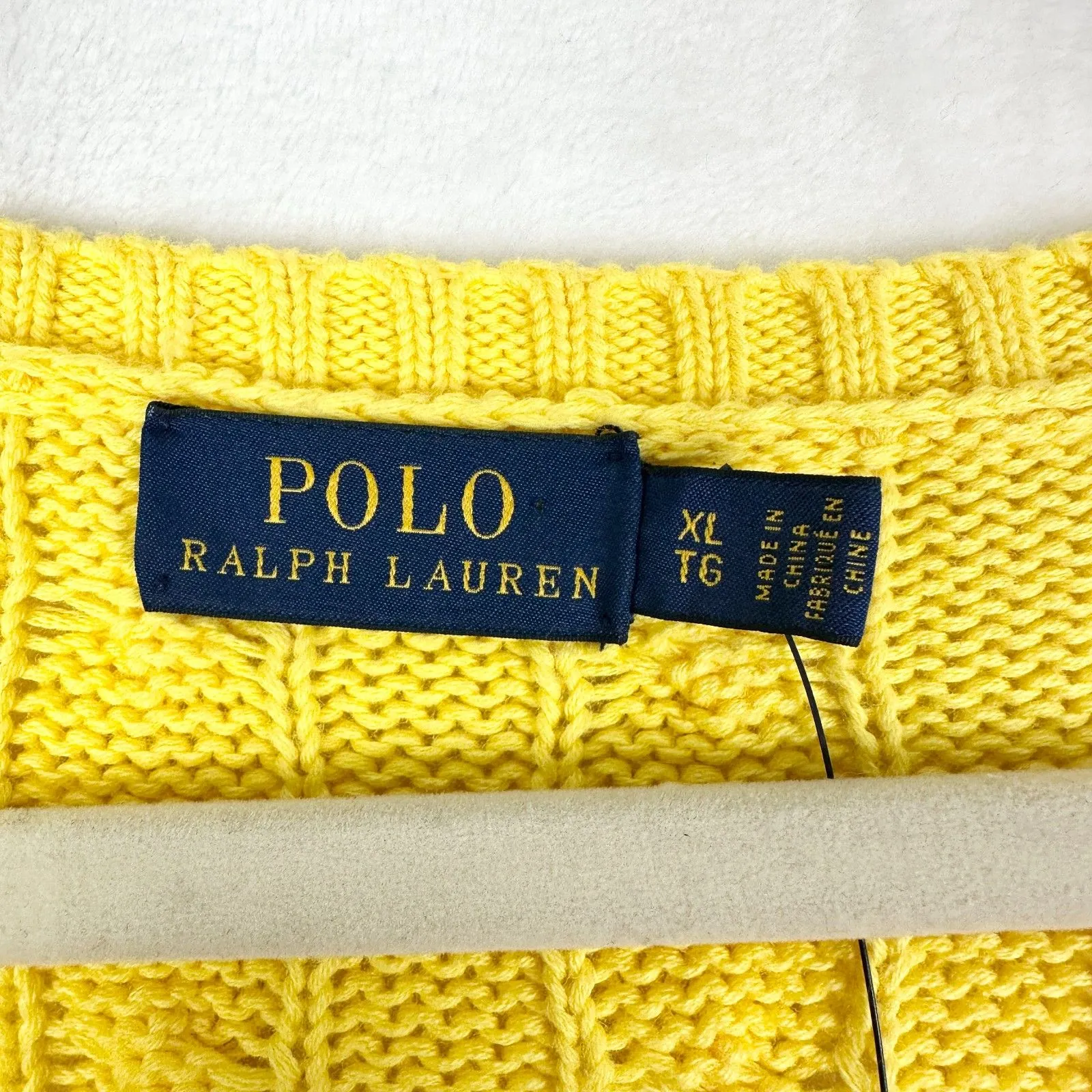 Polo Ralph Lauren Cable Knit Cotton V-neck Sweater Size XL Yellow NWT Preppy - Image 4
