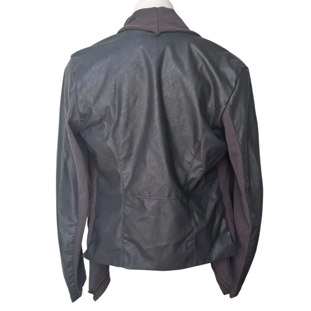 Blank NYC Private Practice Jacket Mixed Media Draped Faux Leather Grey, Sz M - Image 3
