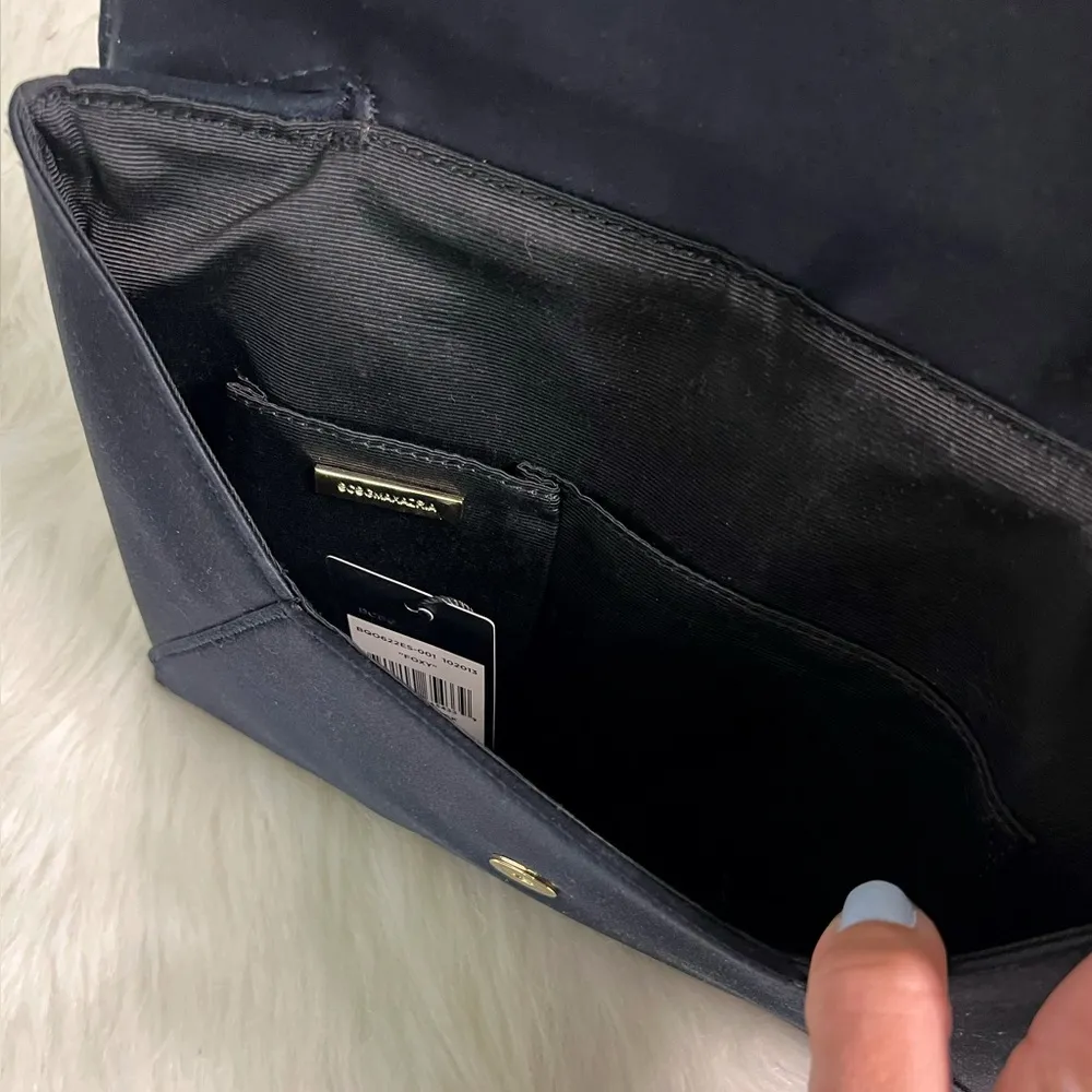BCBGMAXAZRIA New!  Foxy Fox Face Envelope Clutch Evening Bag Black Satin - Image 6