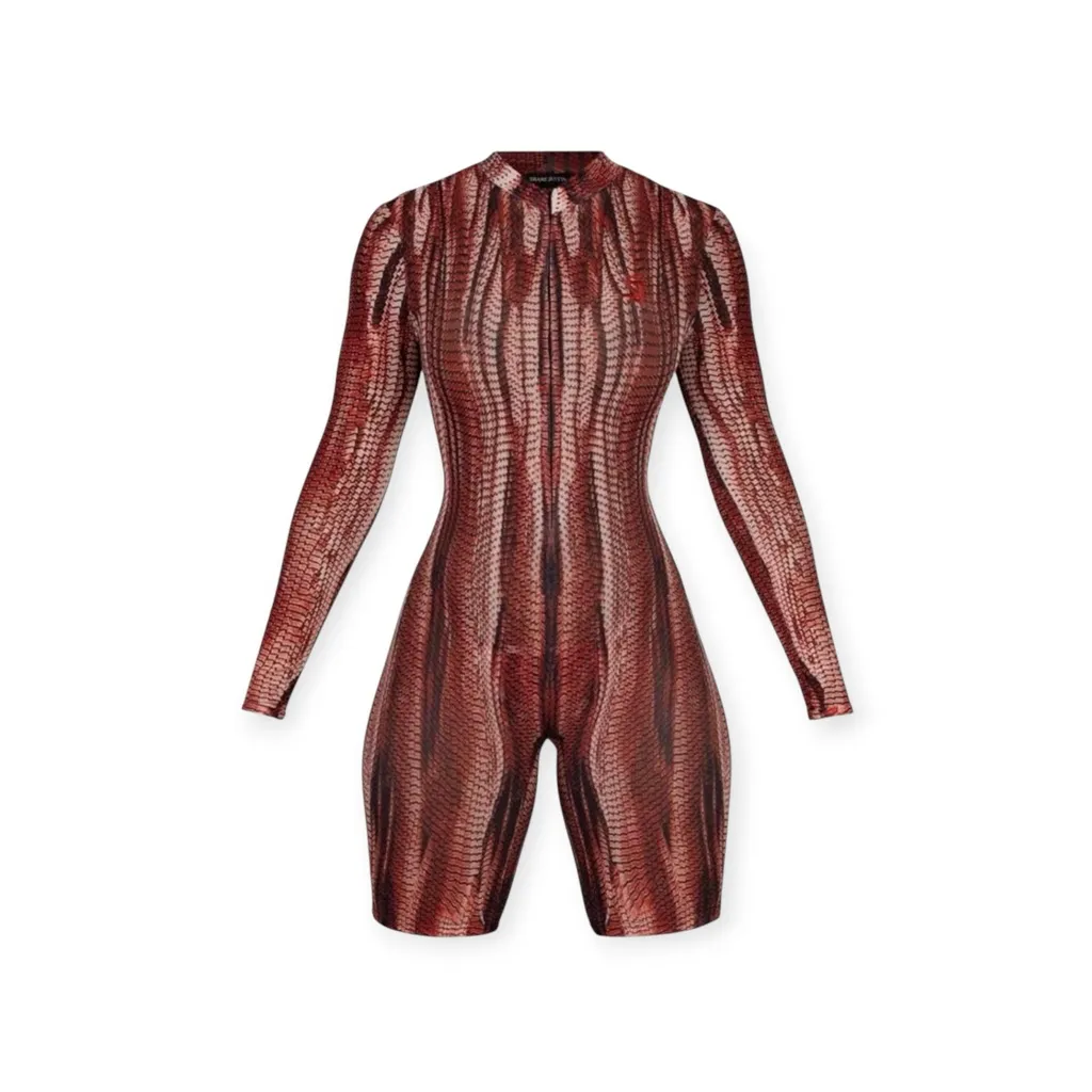 new Shane Justin 𓆙 Ryder Sheer Mesh Bodycon Biker Length Suit 𓆙 Red Black 𓆙 XS - Image 12