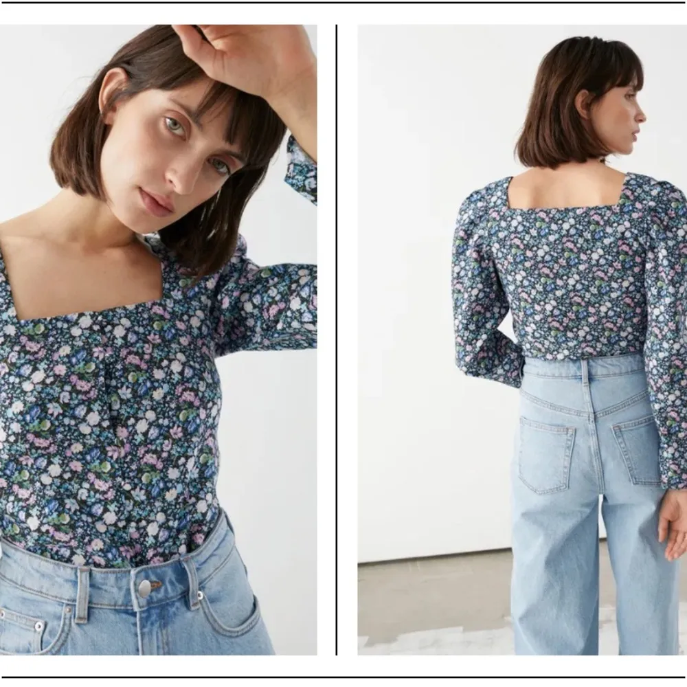 & Other Stories Floral Puffed Sleeve Square Neck Blouse, Women’s 8 - Image 4