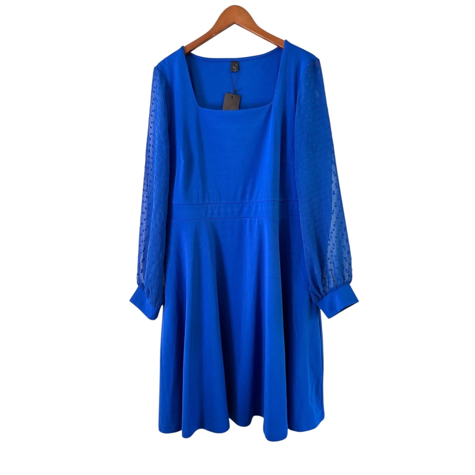 Seta T Fit & Flare Dress Square‎ Neck Long Sleeve Party Cocktail XL Blue - Image 2