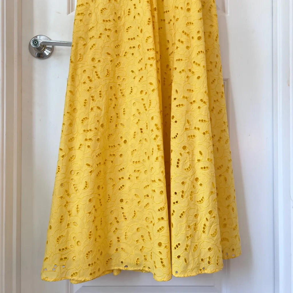 Pennyblack‎ Yellow Floral Eyelet Midi Dress Belted Cocktail Party Summer Small - Image 5