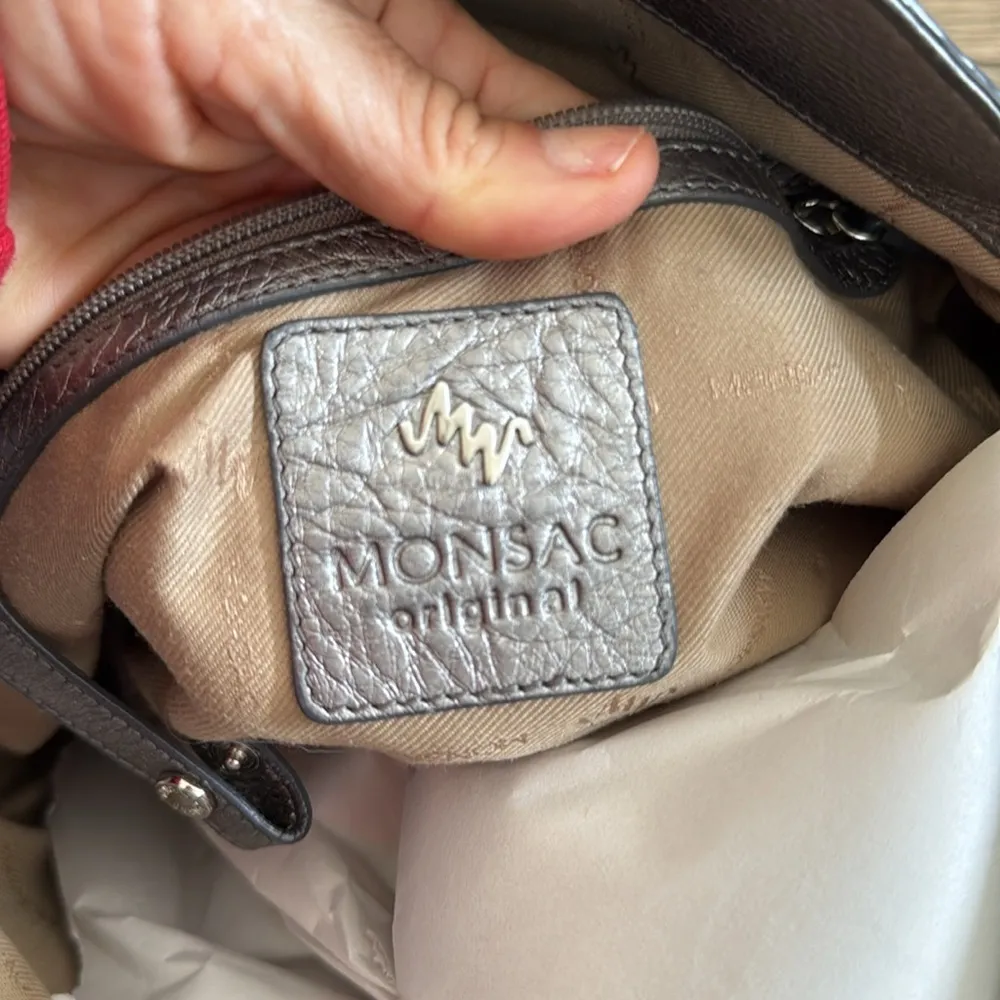 Monsac Gray Leather Shoulder Bag - Image 4