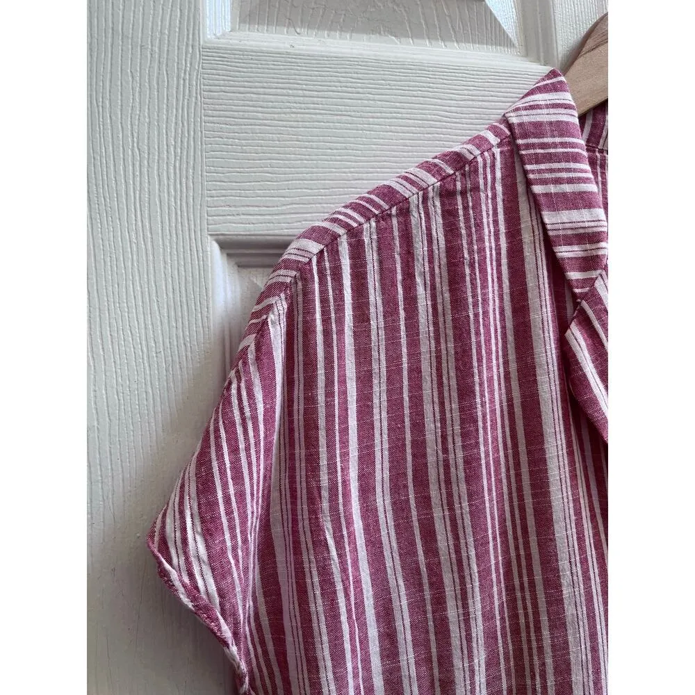 MNG Mango Basics Striped Camp Collar Linen Blend Button Top Size 8 Medium - Image 8