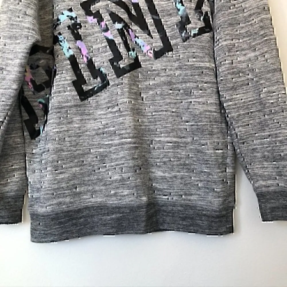 PINK VS VICTORIA'S SECRET Campus Crew Sweatshirt Gray Marled Paint Splatter XS - Image 5