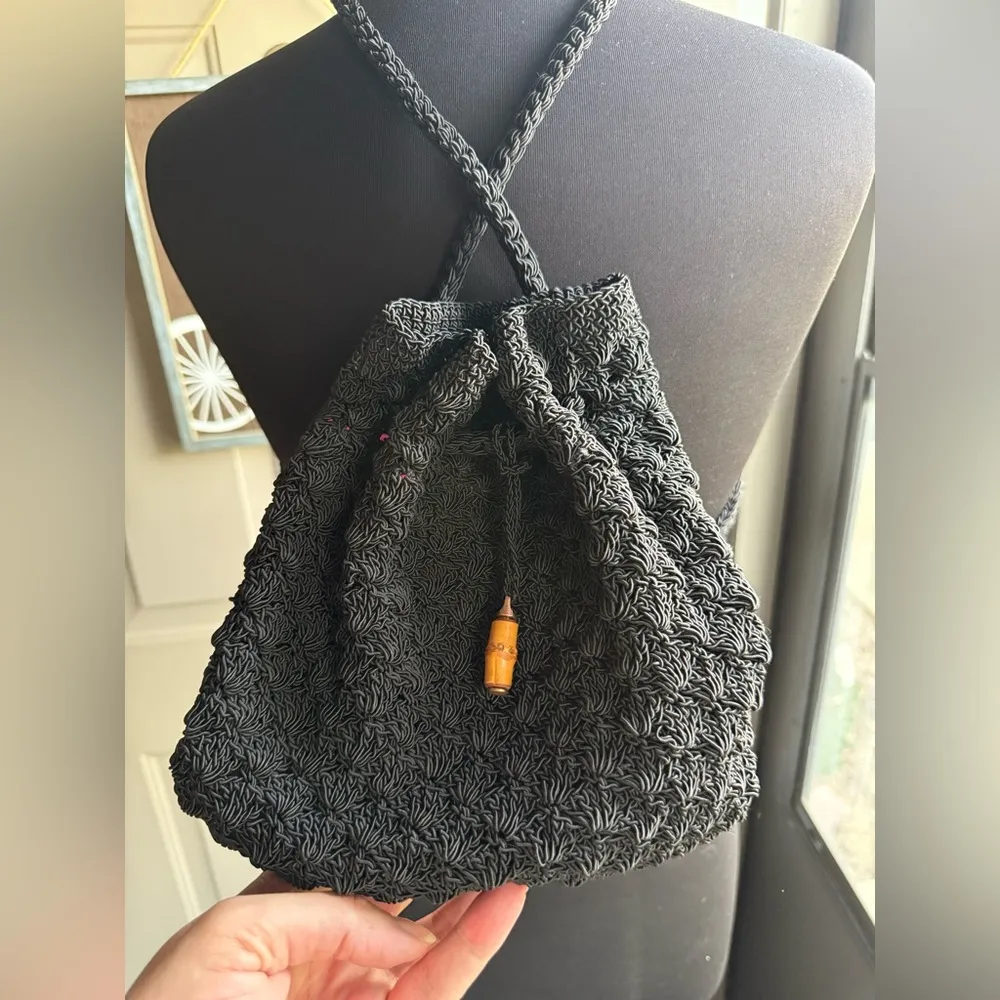 Vintage Y2K Liz Claiborne black woven backpack purse - Image 3