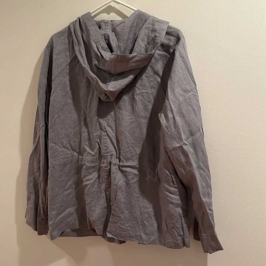 Kenar 100% Linen Jacket Women Sz L Grey Lightweight Casual Coastal lagenlook - Image 5