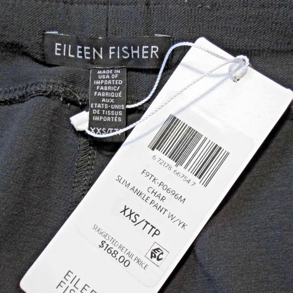 NWT Eileen Fisher Slim Ankle in Charcoal Washable Stretch Crepe Pants XXS 2XS - Image 3