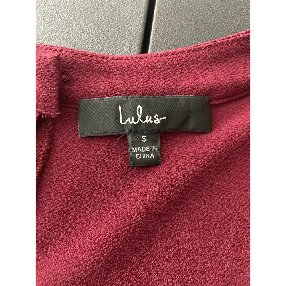 Lulus Sheer Floral Sleeve Blouse Top Womens S Embroidery Keyhole Back Burgundy - Image 6