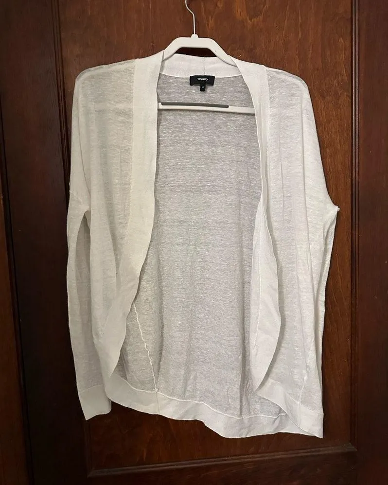 Theory Linen Blend Asymmetrical Waterfall Cardigan Medium - Image 2