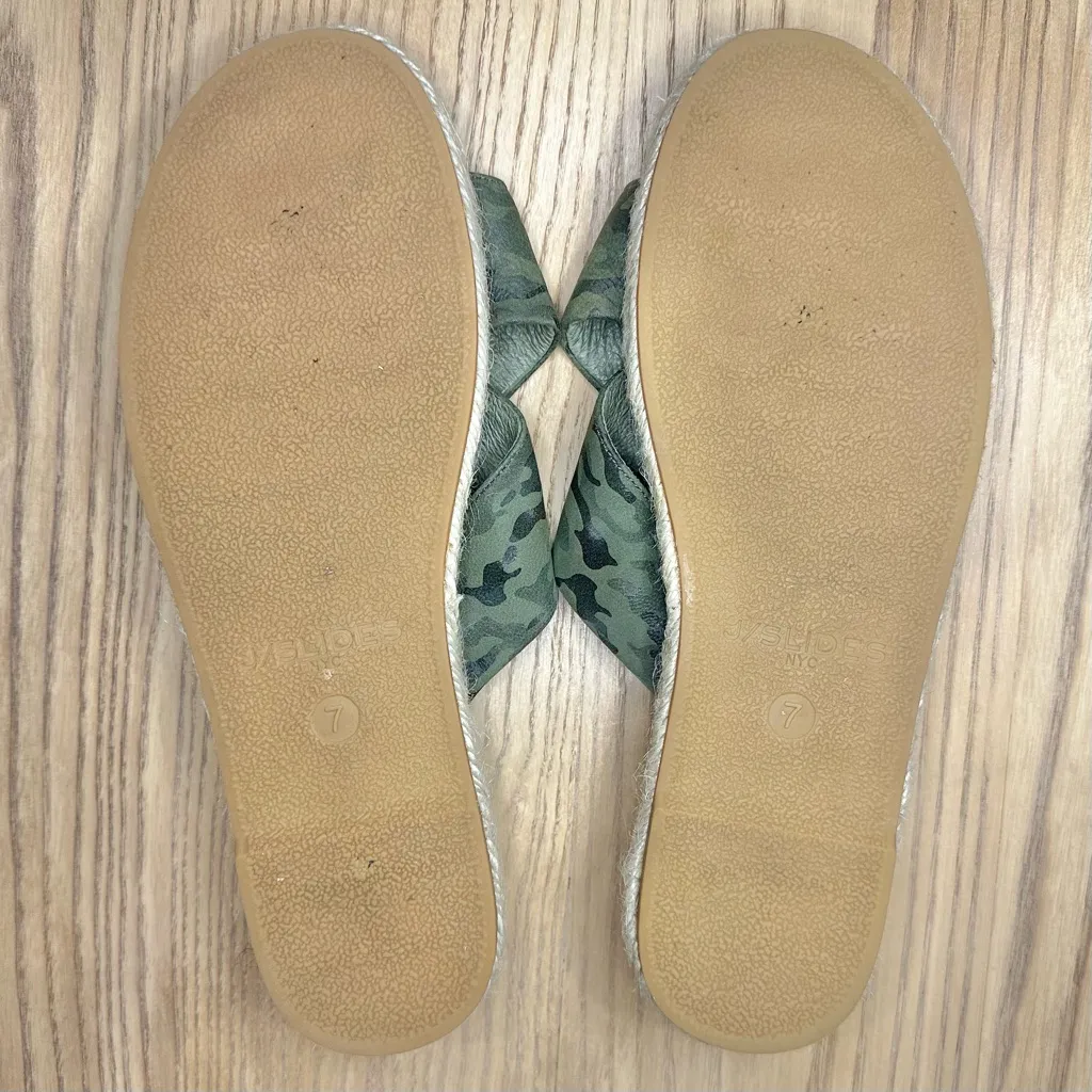 J/SLIDES Reva Green Camouflage Leather Slide Espadrille Sandals Size 7 - Image 6