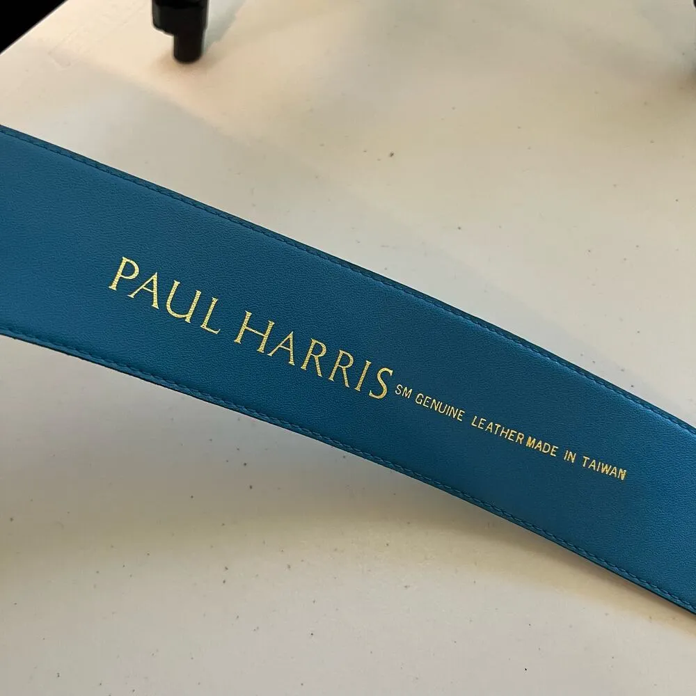 90s Vintage Paul Harris Blue Genuine Leather Wide Snake Print Chunky Belt S/M - Image 9