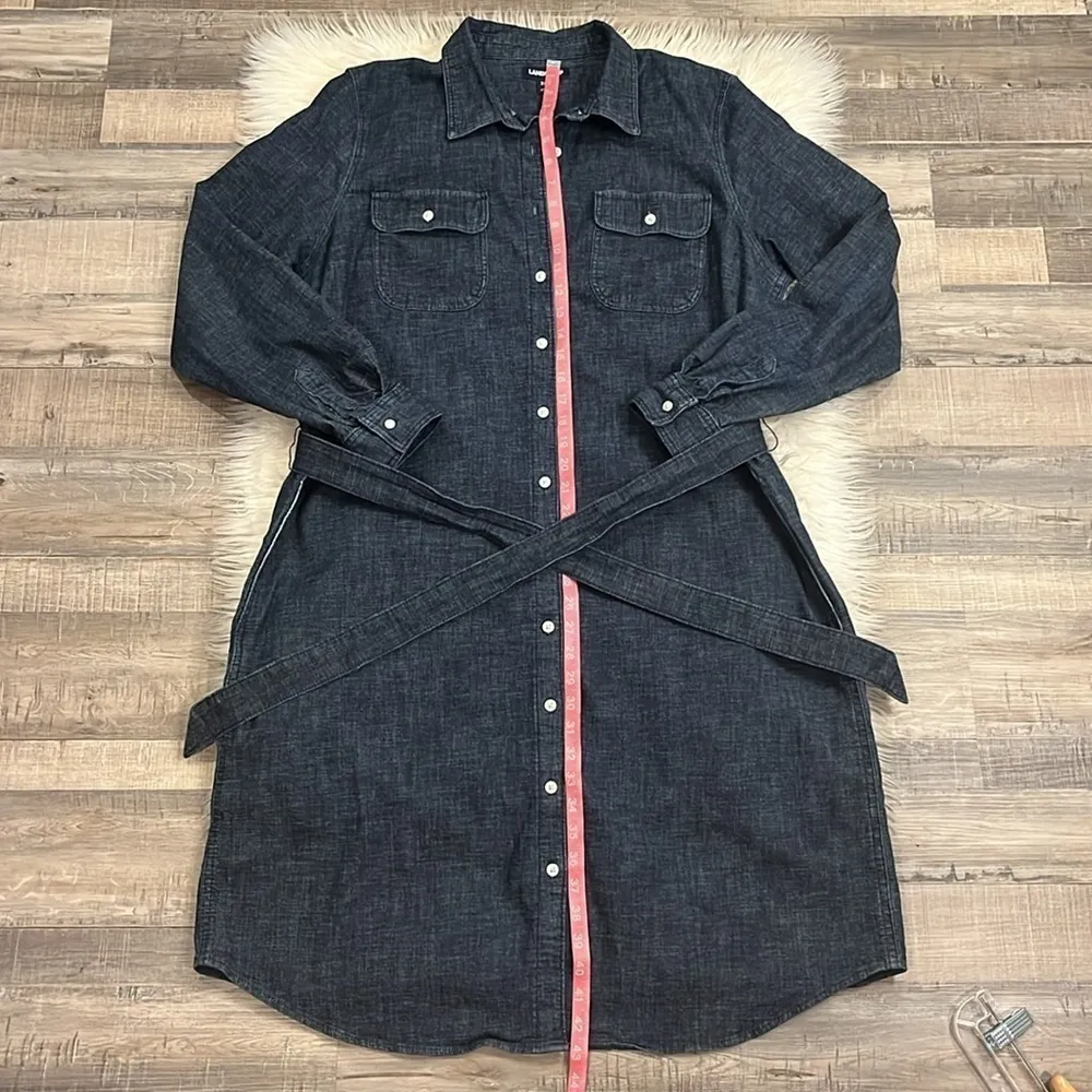 Lands’ End stretch cotton denim belted shirt dress indigo blue XL Tall - Image 8