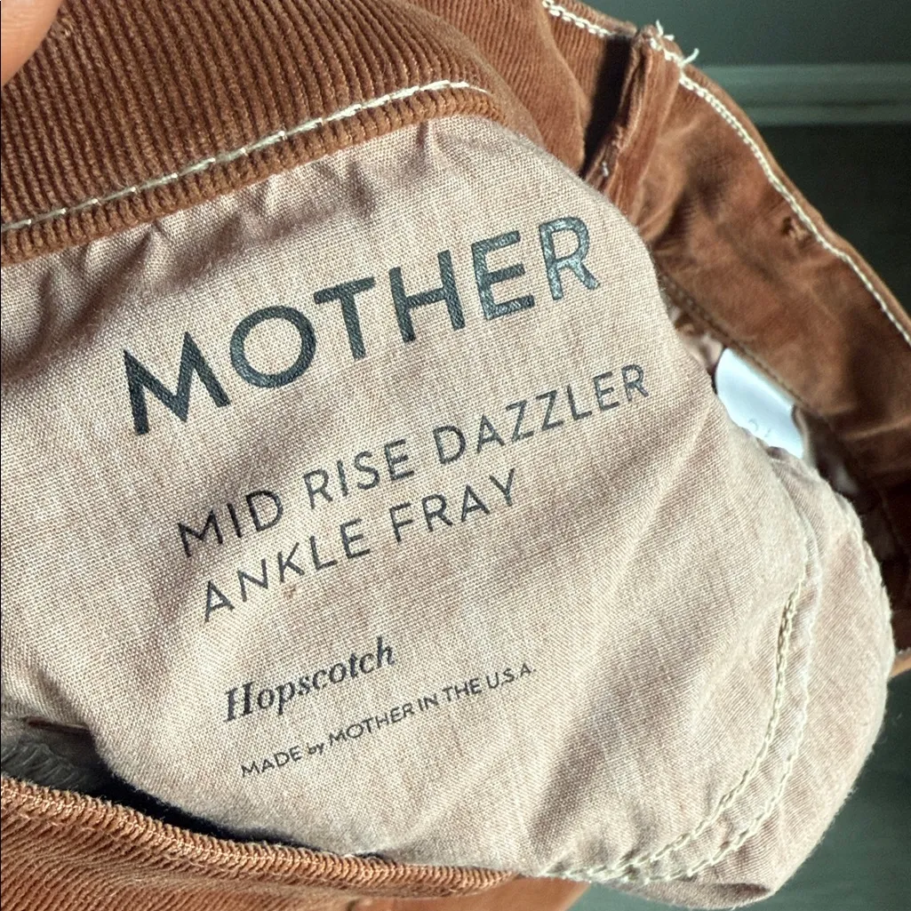 MOTHER DENIM CORDUROY MID RISE DAZZLER ANKLE FRAY HOPSCOTCH MONK'S ROBE 26 Brown - Image 10