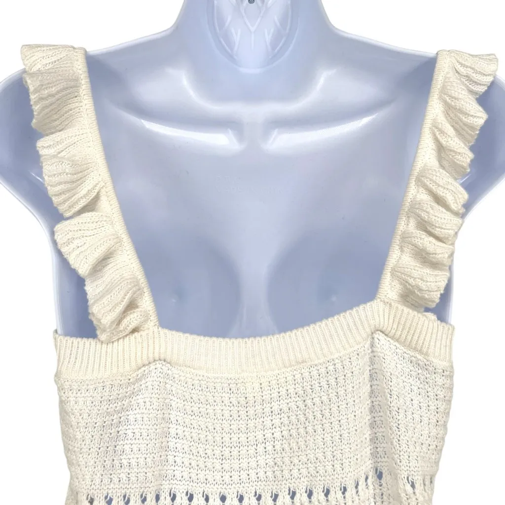 7 For All Mankind Crochet Ruffle Sleeveless Open Knit Top Ecru XS - Image 4
