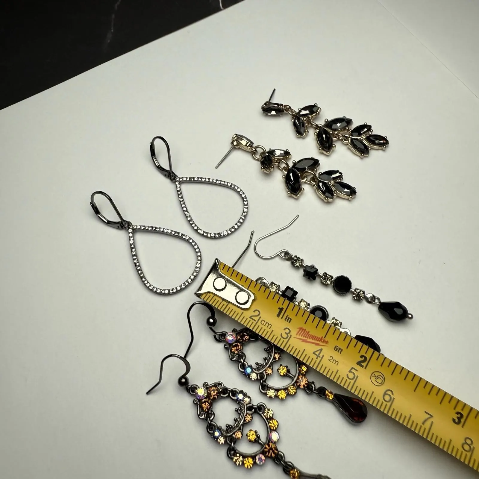 Rhinestone Sparkle Dangle Drop Pierced Earrings Lot Of 4 Mix - Image 4