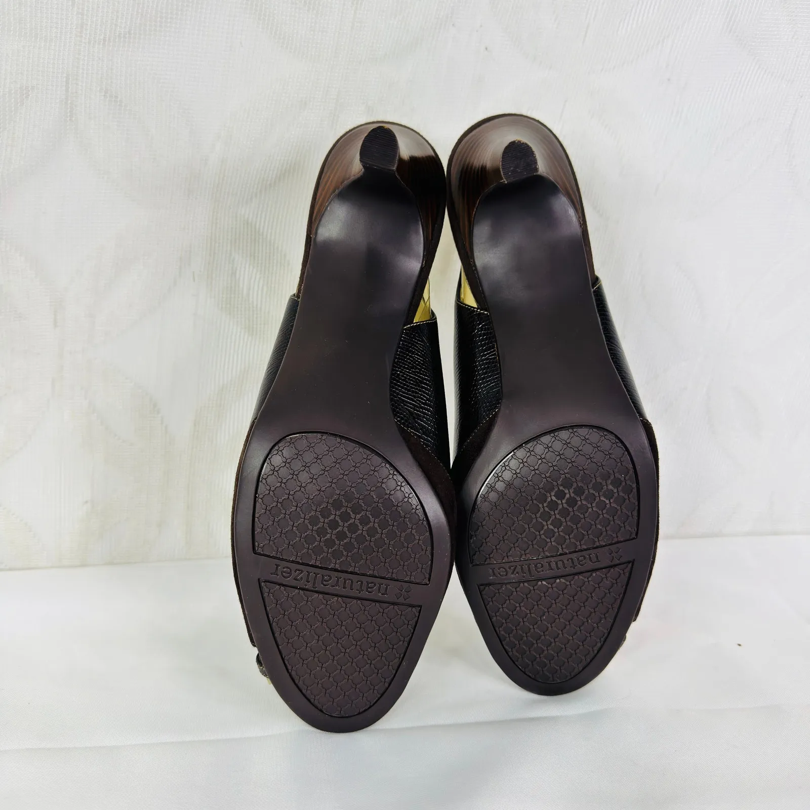 Naturalizer Entari Brown Lizard Slingback Peep Toe Pumps Size 10 - Image 5