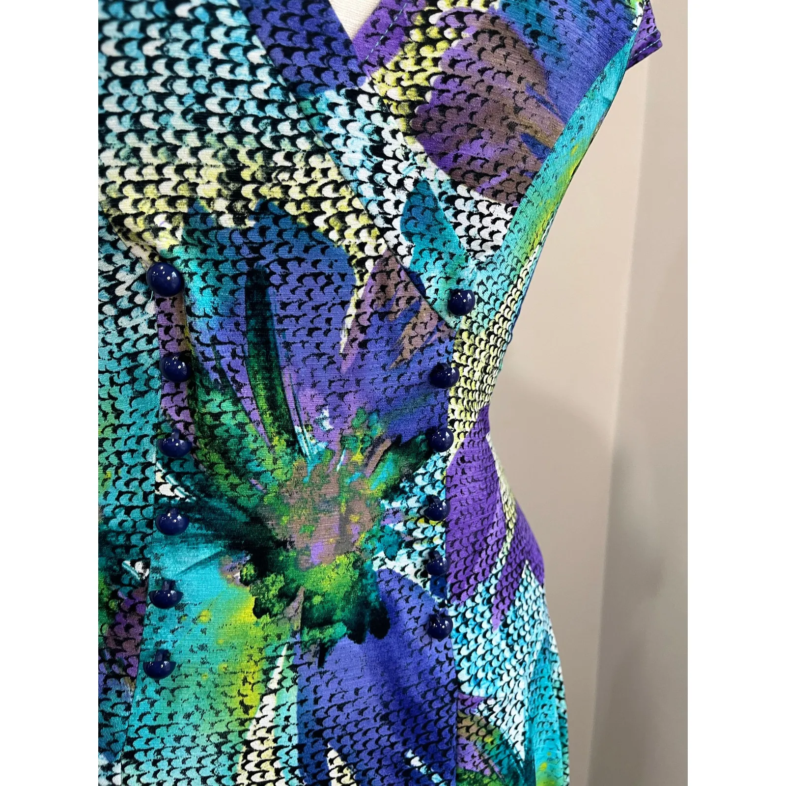 Joseph Ribkoff Vintage Abstract Print Wrap Fit Flare Dress Cocktail Size 6 - Image 8