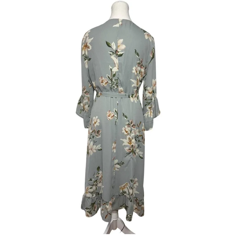 June & Hudson Dress Women Size M Floral Wrap Dress Easter Sunday Spring Ruffle Green Size M - Image 2
