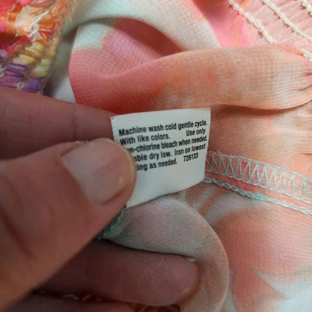 a.n.a coral aqua watercolor floral peasant blouse size medium - Image 9