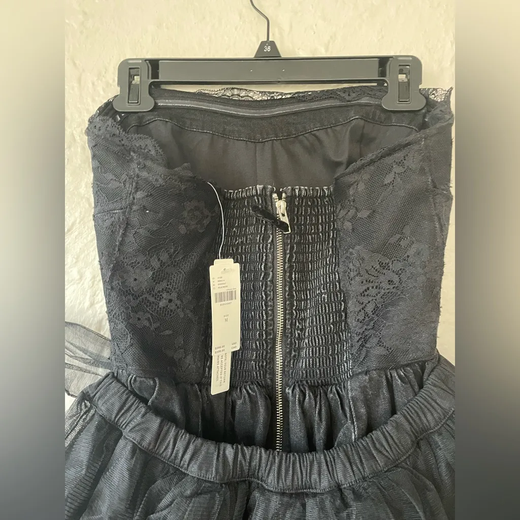NWT Pilcro Black Strapless Detachable Tulle Lace Hourglass  Midi Dress; size M - Image 10