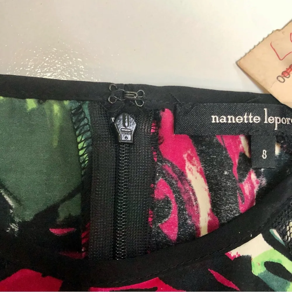 NWT  Daring Rose Silk Sheath Mini Dress Sheer Mesh Panels Floral 8 - Image 10