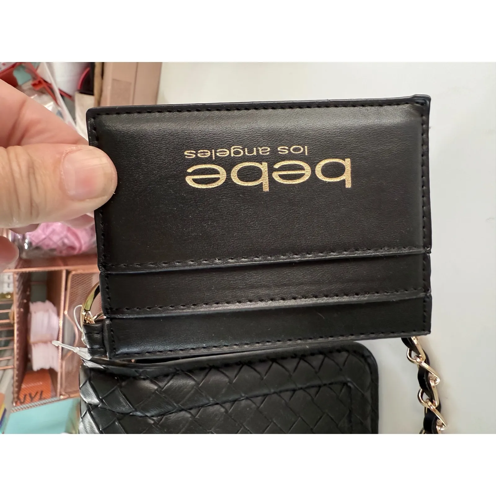 bebe Black‎ Woven Crossbody | Chain Strap | Evening Purse | New - Image 9