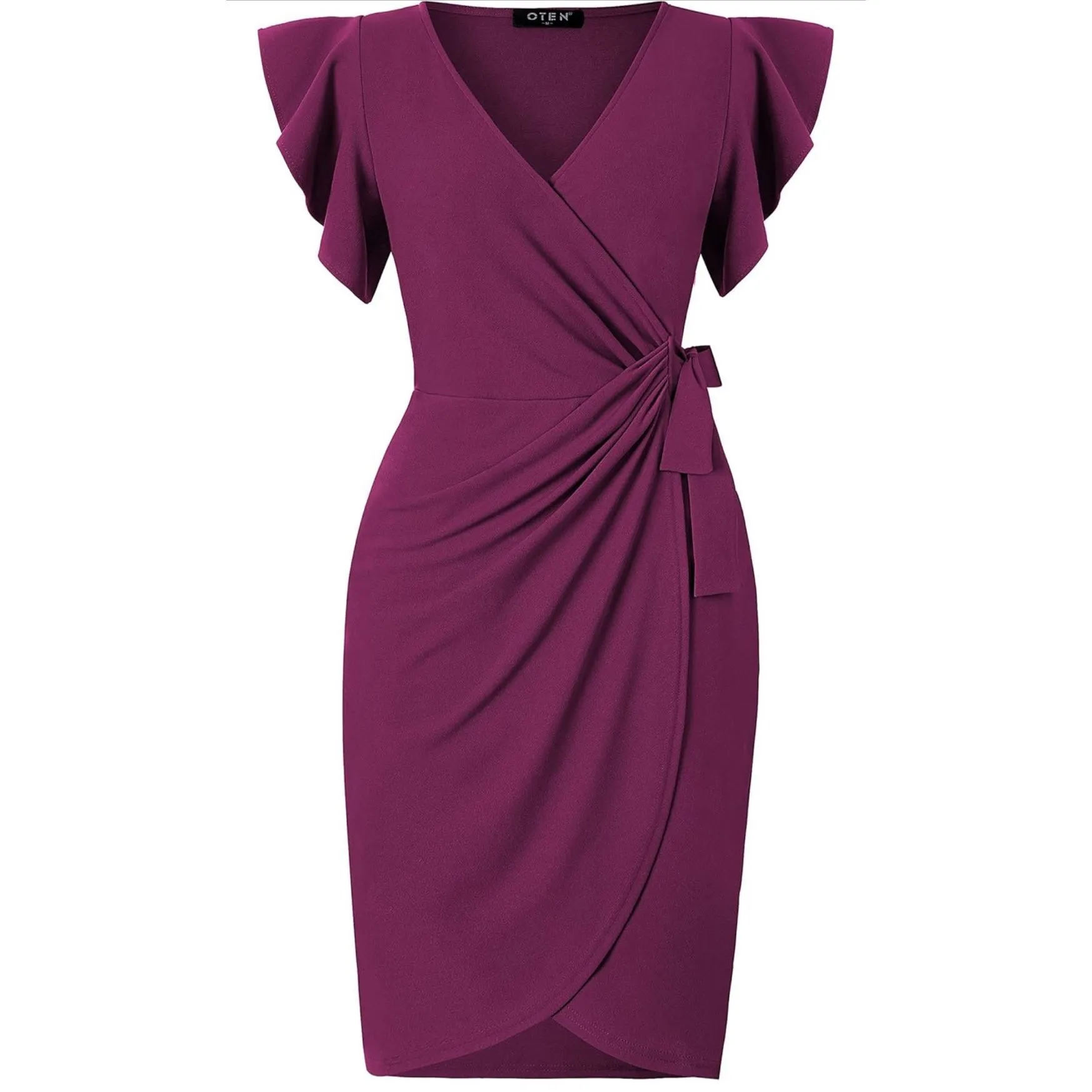 NEW Deep V Neck Sleeve Faux Wrap Formal Slit Pencil Dress 2X Purple Size XXL - Image 5