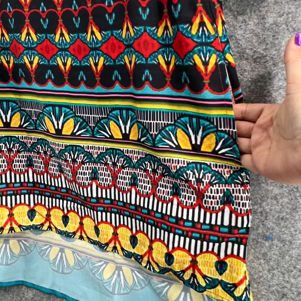 Soft Surroundings Seychelles TunicTop Womens M Red White Beaded Sequin Boho Art - Image 3