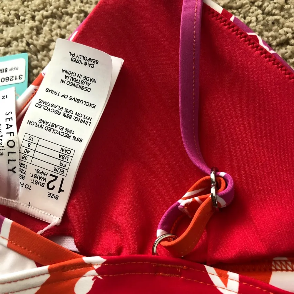 Seafolly Australia Sun Dancer Spicy Orange 8 US Flower Bralette Bikini Swim Top - Image 6