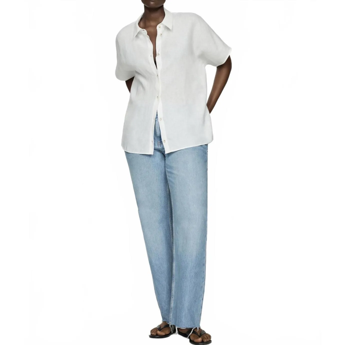 Mango 100% Linen Short Sleeve Linen-Blend Shirt White NWT Size 18/3XL - Image 5