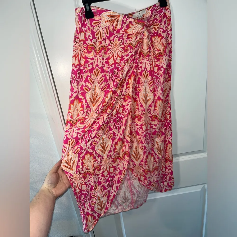 Loft NWOT Zip Up Hook/Latch Closure Paisley Floral MidiOpen Tie Knot Skirt Sz 8 - Image 4