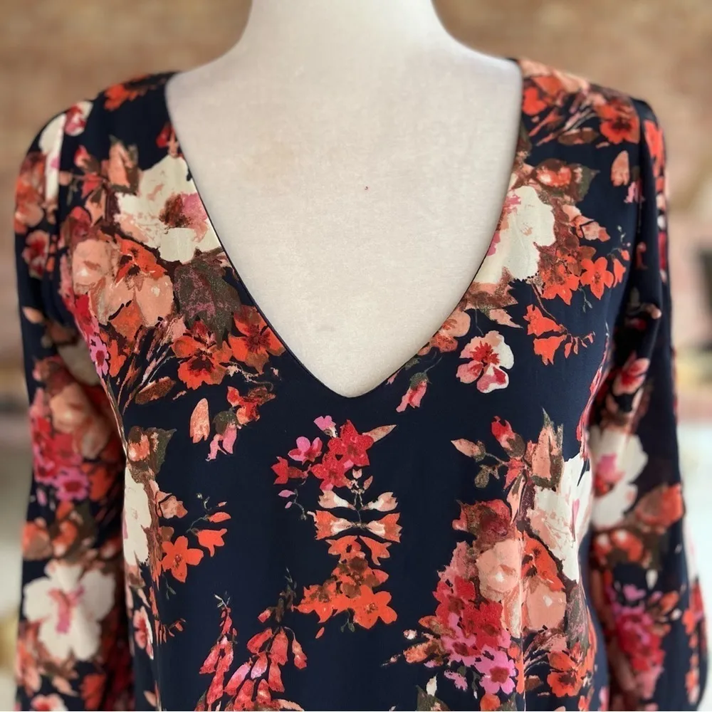 Lulus Shifting Gears Dress Floral Mini Shift Slit Sleeve Blue S Cocktail Chic - Image 5