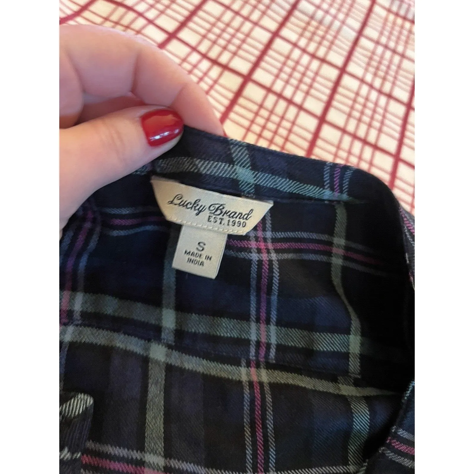 Womens Lucky Brand Plaid Flannel Ruffled Shirt 1/2 Button Front Blue-Green Sz S - Image 6