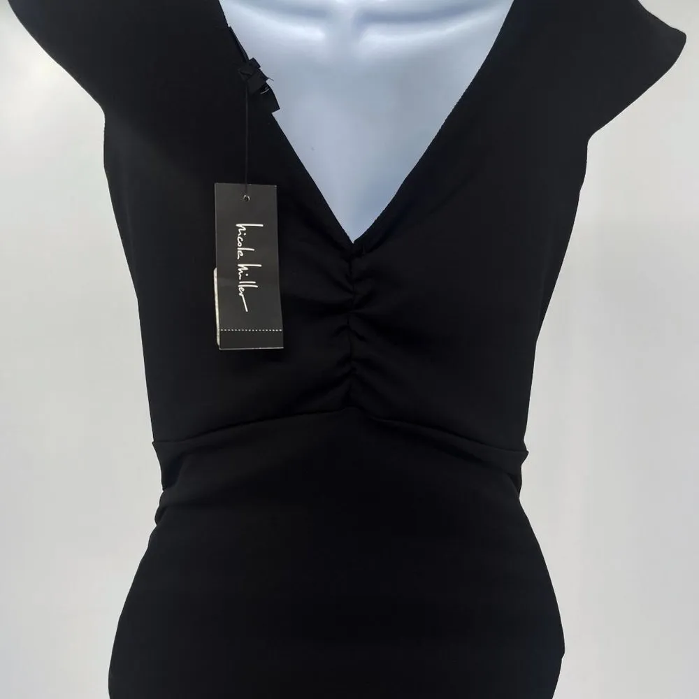 Nicole Miller Strappy Lace up Tie Cutout Ruched Mini Dress Black Small - Image 8