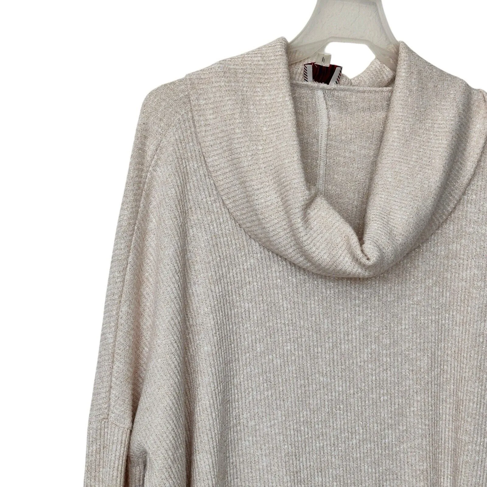 Anthropologie Orley Ruffle Cowl Neck Size S Metallic Cream Wove Sweater - Image 10