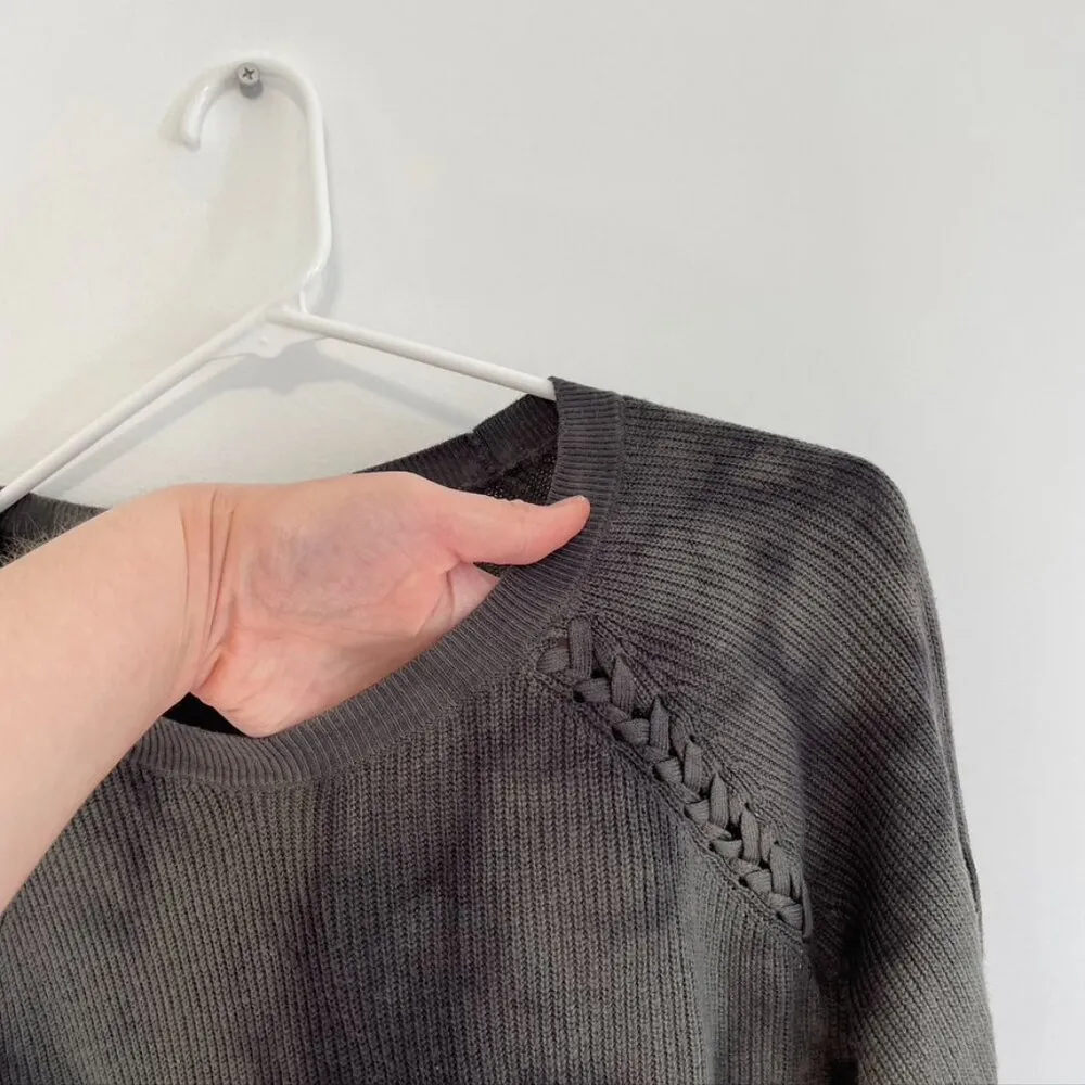 American Eagle  Shoulder Stitch Sweater Dark Gray Black ? Tie Dye Boho Crew Neck - Image 7