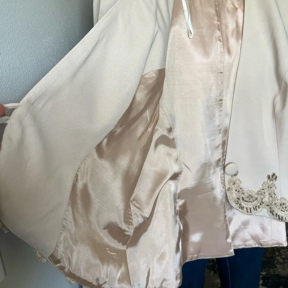 Vintage Jill Paige Beaded Blazer Champagne Embroidered Formal Jacket M - Image 14