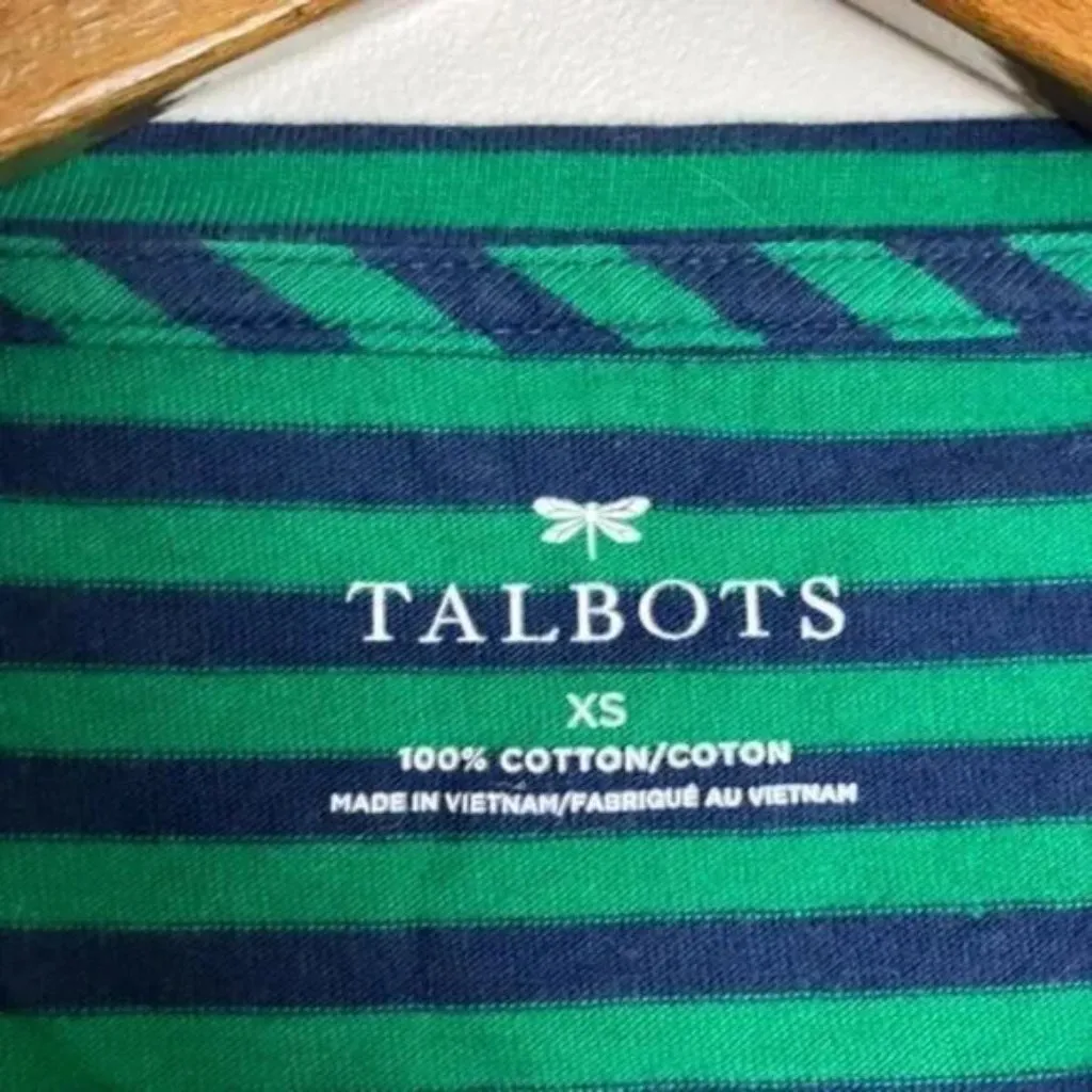 Talbots Long Sleeve Green Navy & Gold Striped "Cheers" Shirt - Image 4