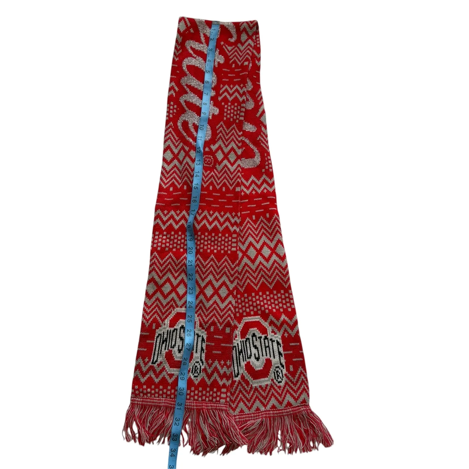 Ohio State Buckeyes Red Silver Knit Scarf with Fringe "O" Logo "OHIO STATE" - Image 5