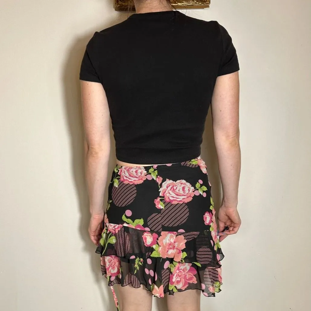 Vintage Black Floral Asymmetrical Mini Skirt Size Small - Image 6