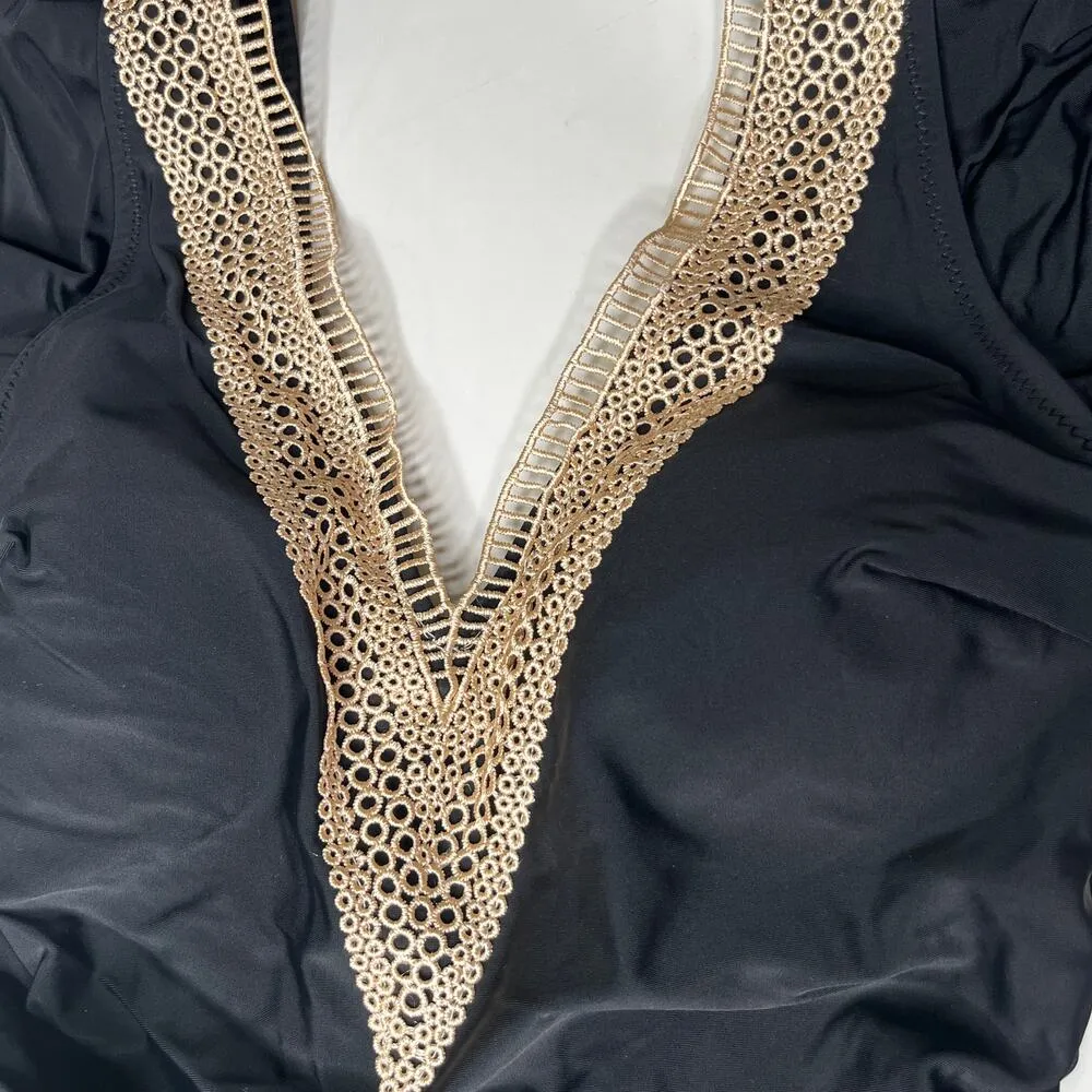 Blooming Jelly Black V Neck Tummy Control Ruffle One Piece Swimsuit M - Image 3