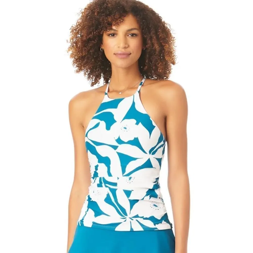 New. Anne Cole teal and white floral tankini top. Medium . Retails $82 - Image 3
