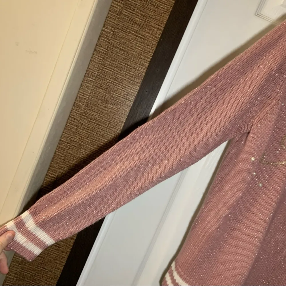 Holiday Time  Pink/White “Peace” Pullover Christmas Sweater S - Image 7