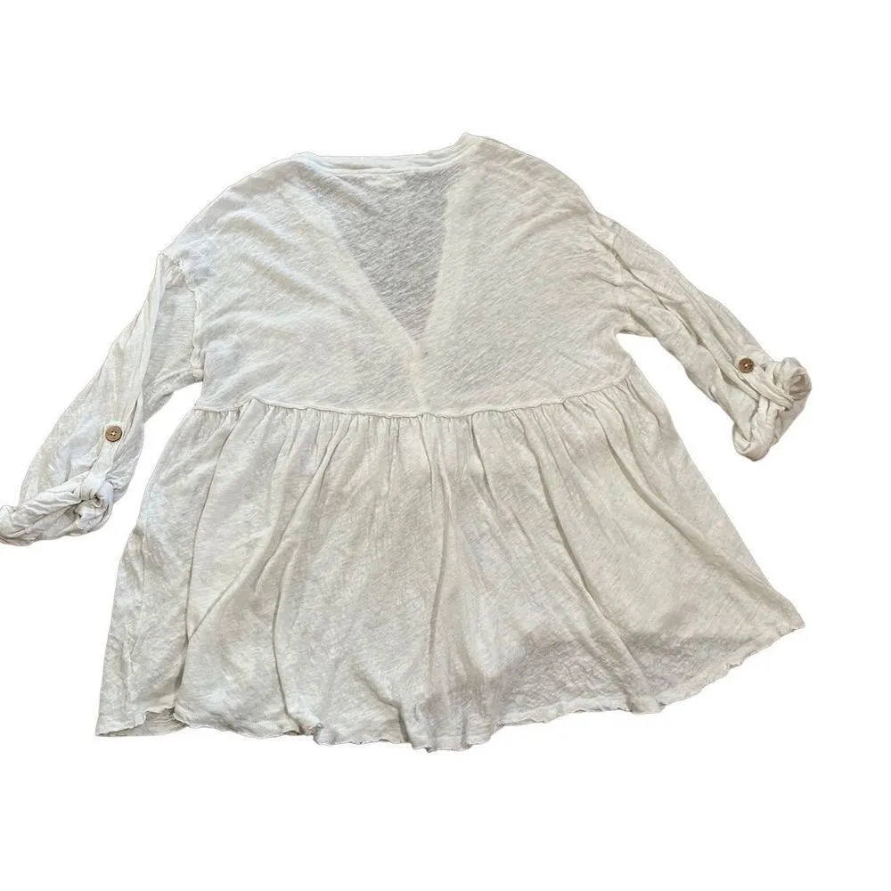 Free People Jolin Button Front Tunic Top Shirt Ivory small oversized relaxed lin - Image 7