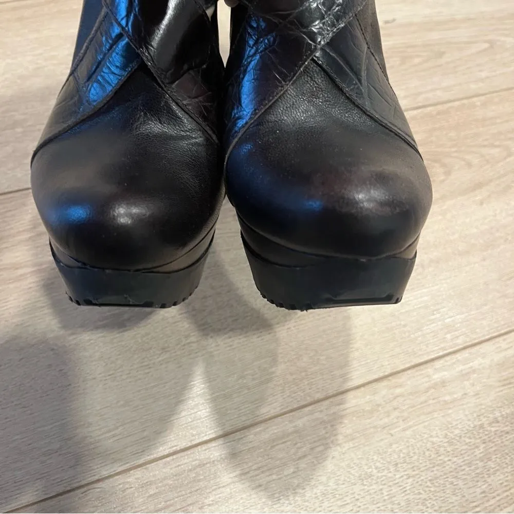 Stuart Weitzman Holdon Dark Brown Strap Leather Moto Platform Boots Size 8.5 - Image 5