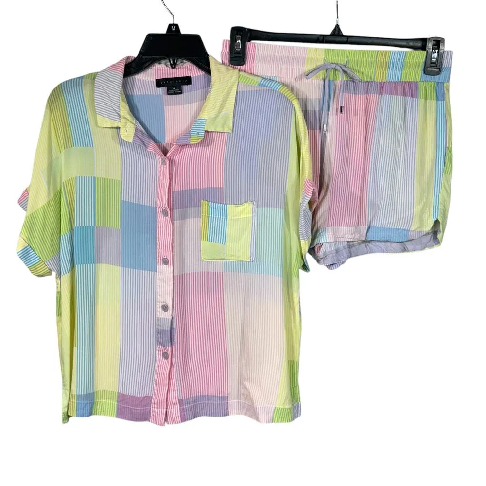 Sanctuary Medium Pajama Set Button-Up Striped Short Sleeve Lightweight Multi - Image 3
